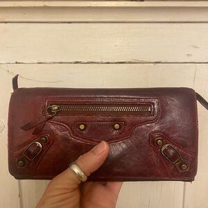 Balenciaga Burgundy Leather Key & Card Holder